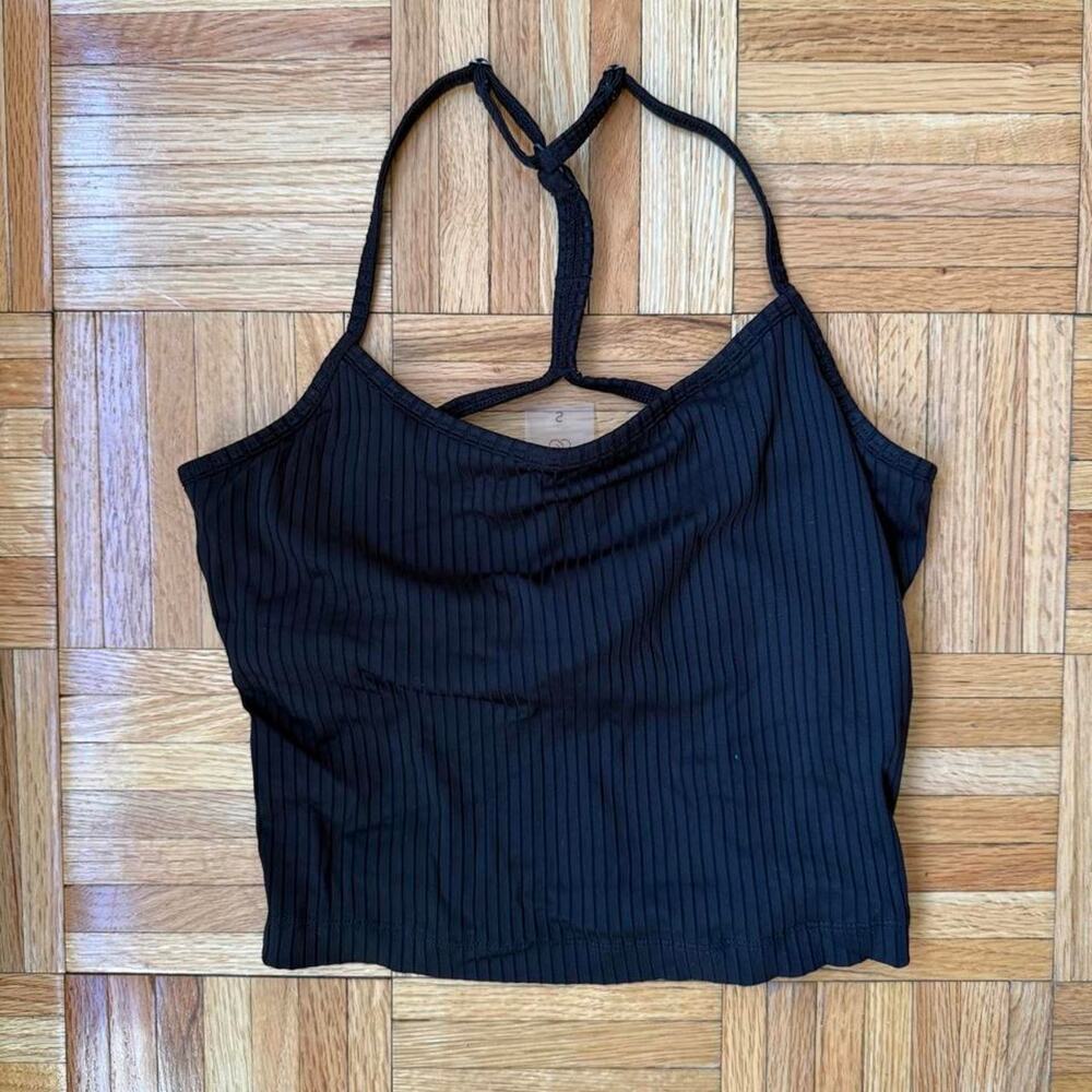 Calia black ribbed halter workout top